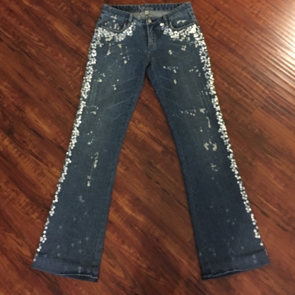 Bebe To Die For Bleach Tie Dye With Sparkling Silver Sequin Embellished Jeans - Picture 3 of 13